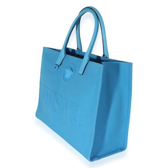 Versace La Medusa Blue Canvas Logo Tote - Picture 2 of 7